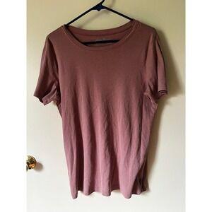 Eddie Bauer Women XXL Short Sleeve Cotton TShirt Dusty Rose Mauve Pink Crew Neck